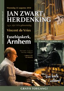 Arnhem Jan Zwart herdenking met organist Vincent de Vries
