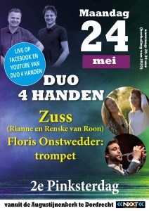 Zuss en Duo 4 handen geven concert op Pinksterdag vanuit de Augustijnenkerk