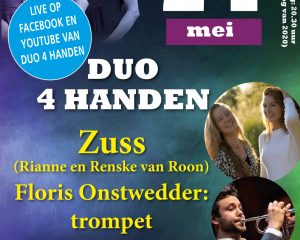 Zuss en Duo 4 handen geven concert op Pinksterdag vanuit de Augustijnenkerk