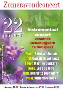 Instrumentaal zomeravondconcert in de Oenenburgkerk te Nunspeet