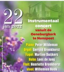 Instrumentaal zomeravondconcert in de Oenenburgkerk te Nunspeet
