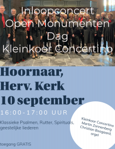 Hervormde kerk te Hoornaar inloopconcert Open Monumentendag