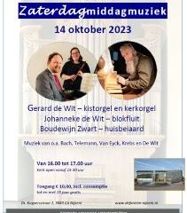 Gerard en Johanneke de Wit met Boudewijn Zwart tijdens zaterdagmiddagmuziek in Nijkerk