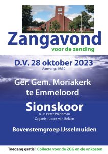 Moriakerk te Emmeloord zangavond voor de zending