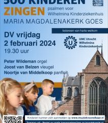 500 kinderen zingen voor het Wilhelmina kinderziekenhuis vanuit de Grote kerk te Goes