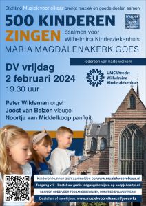 500 kinderen zingen voor het Wilhelmina kinderziekenhuis vanuit de Grote kerk te Goes