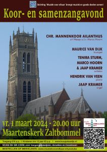 Christelijk Mannenkoor Ailanthus koor- en samenzangavond in Zaltbommel