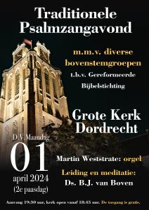 Traditionele psalmzangavond met organist Martin Weststrate in Dordrecht