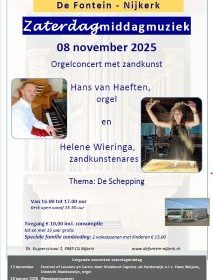 Muziek en Zandkunst tijdens de Zaterdagmiddagmuziek in De Fontein
