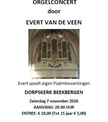 Dorpskerk te Beekbergen orgelconcert met koraalbewerkingen Evert van de Veen