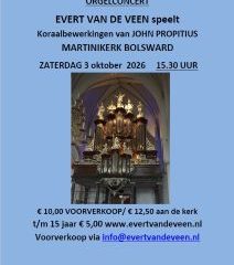 Martinikerk te Bolsward orgelconcert 2026 met Evert van de Veen