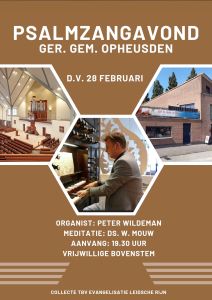 Psalmzangavond in Opheusden met organist Peter Wildeman